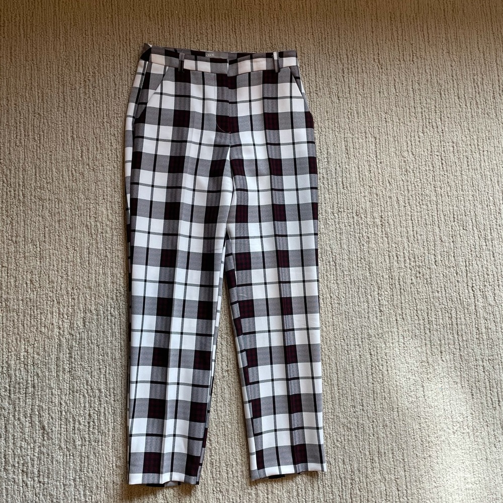 White and red plaid pants